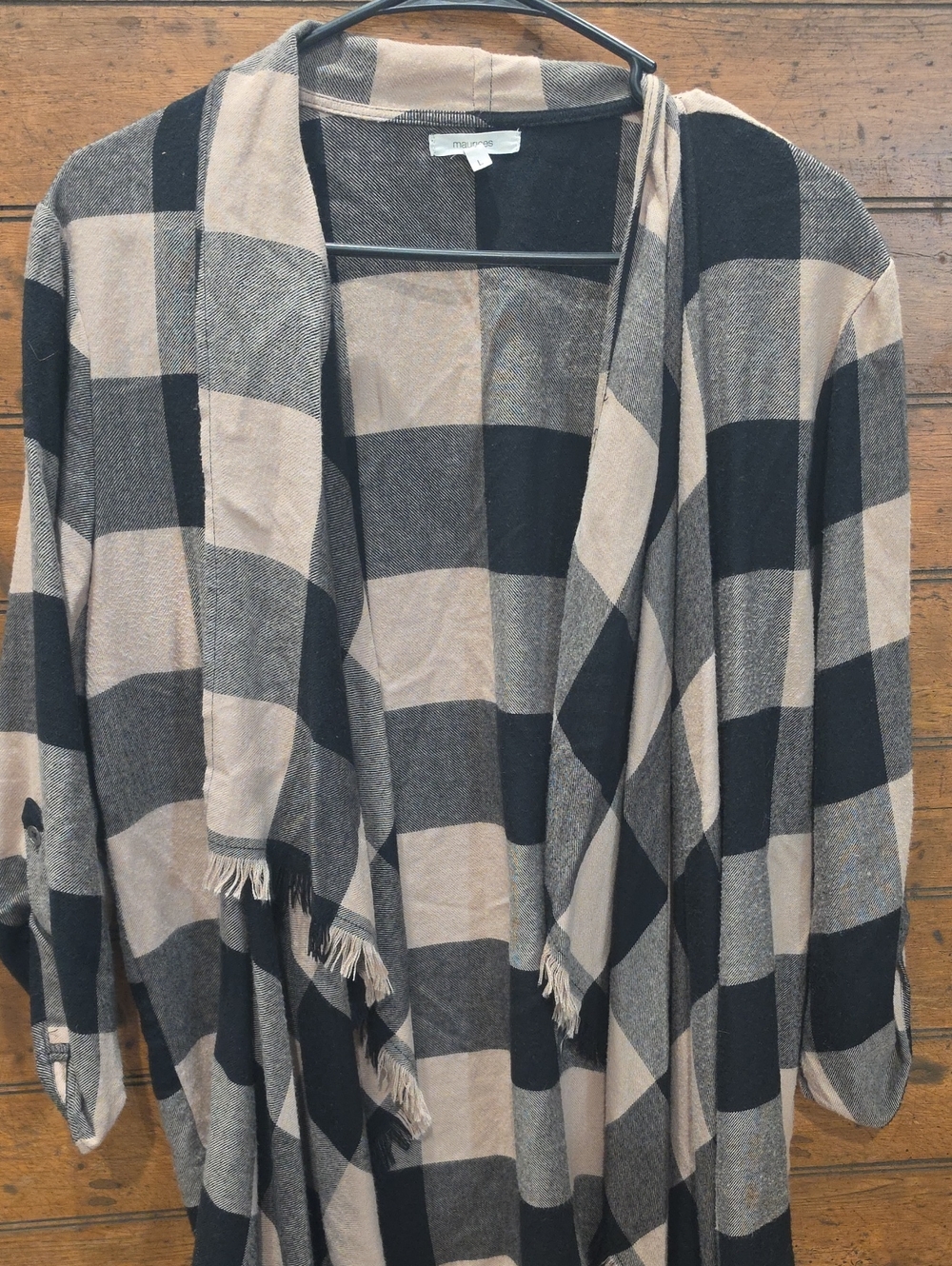 Maurices Black & Tan Buffalo Plaid Open-Front Cardigan